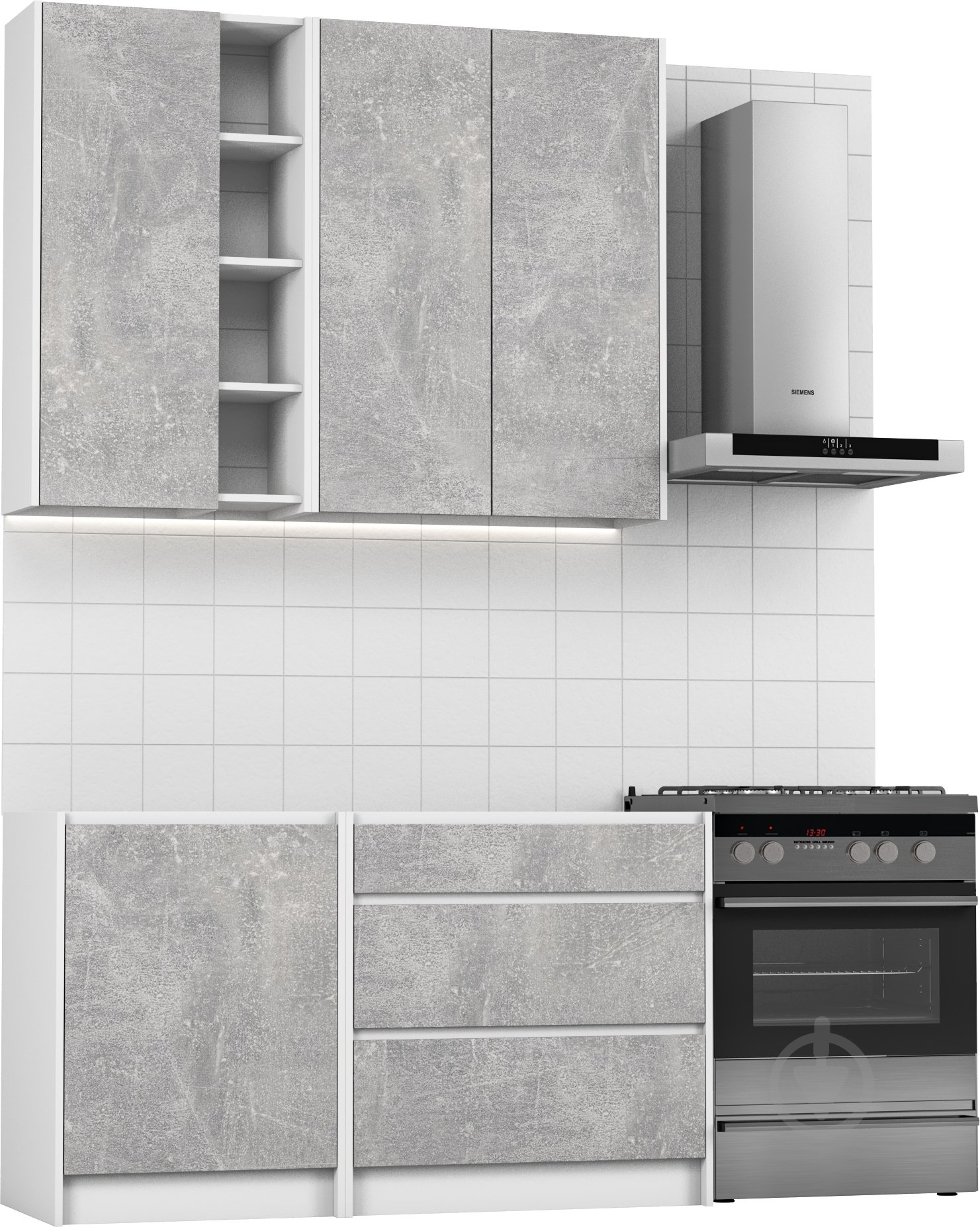 Кухня Грейд МС Ідея ЛОФТ (без стільниці) ДСП 1,4м бетон/білий - фото 1 Кухня Грейд МС Ідея ЛОФТ (без стільниці) ДСП 1,4м бетон/білий - фото 1