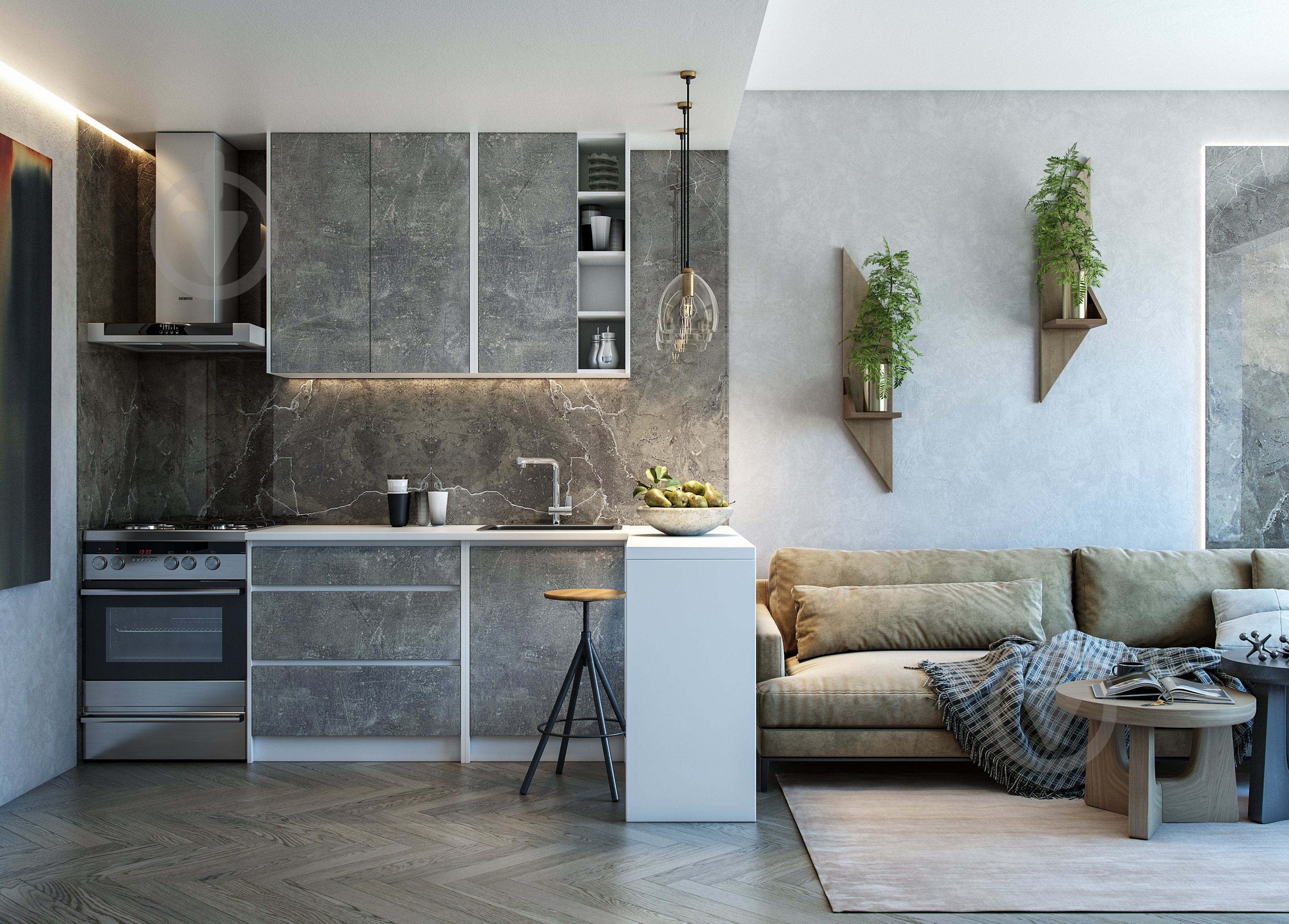 Кухня Грейд МС Ідея ЛОФТ (без стільниці) ДСП 1,4м бетон/білий - фото 2 Кухня Грейд МС Ідея ЛОФТ (без стільниці) ДСП 1,4м бетон/білий - фото 2