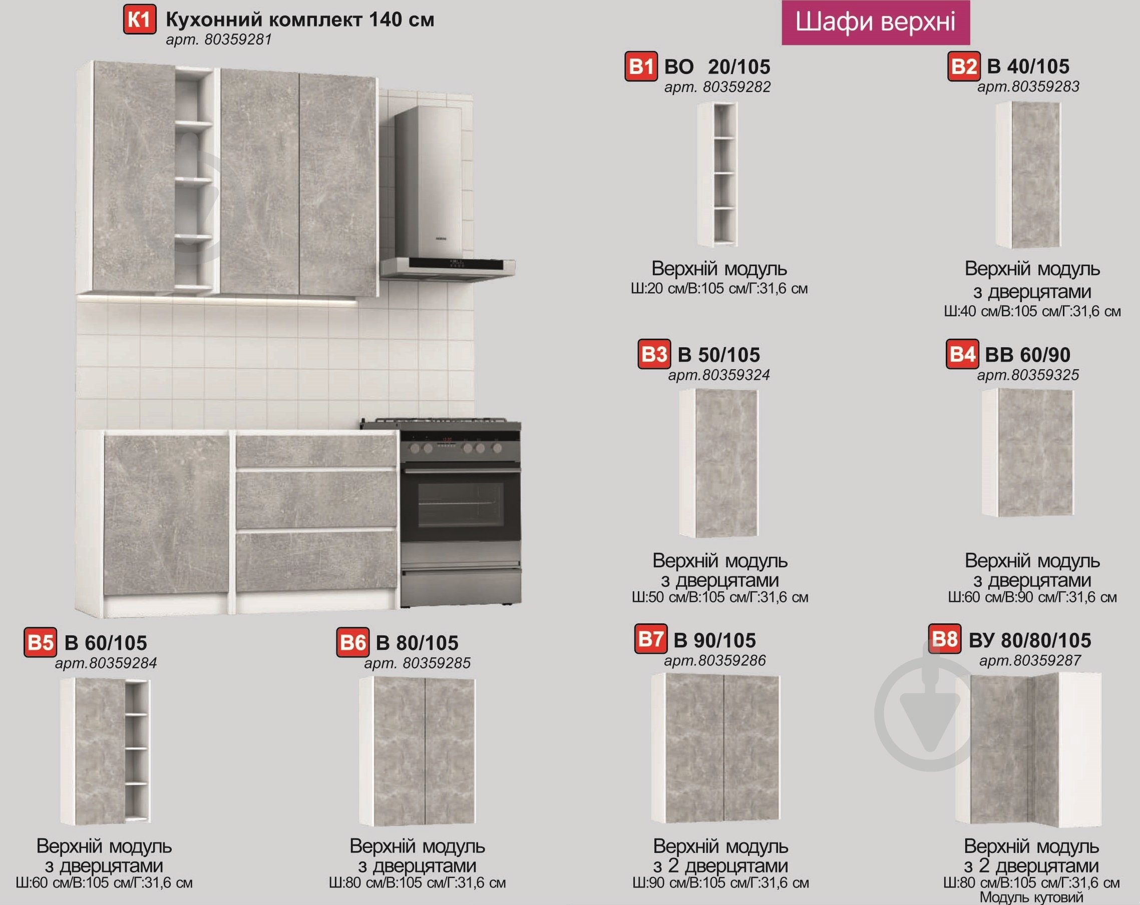 Кухня Грейд МС Ідея ЛОФТ (без стільниці) ДСП 1,4м бетон/білий - фото 3 Кухня Грейд МС Ідея ЛОФТ (без стільниці) ДСП 1,4м бетон/білий - фото 3