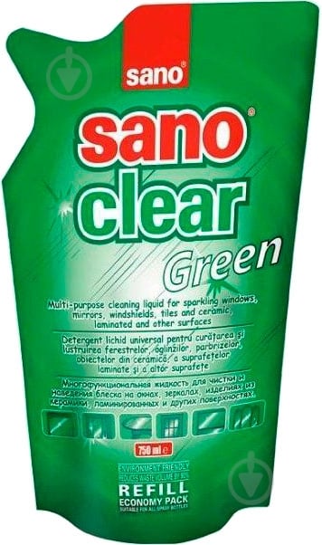 Средство моющее для стекла и зеркал Sano запаска Clear Green 0,75л - фото 1 Средство моющее для стекла и зеркал Sano запаска Clear Green 0,75л - фото 1