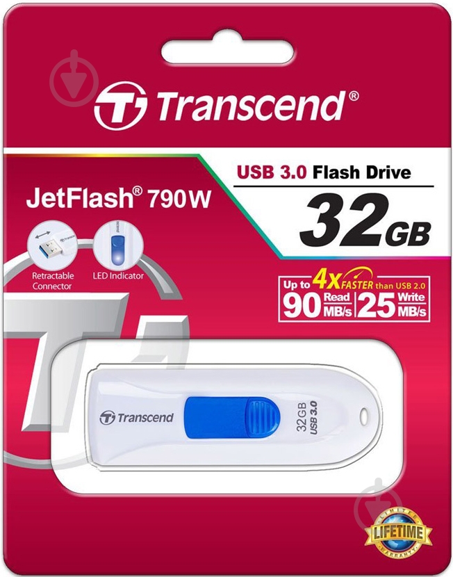 Флеш-пам'ять USB Transcend JetFlash 790 32 ГБ USB 3.0 white (TS32GJF790W) - фото 5