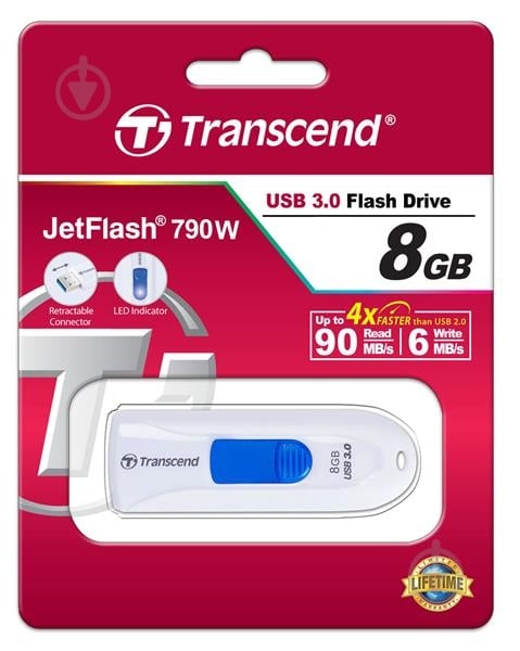 Флеш-пам'ять USB Transcend JetFlash 790 8 ГБ USB 3.0 white (TS8GJF790W) - фото 4