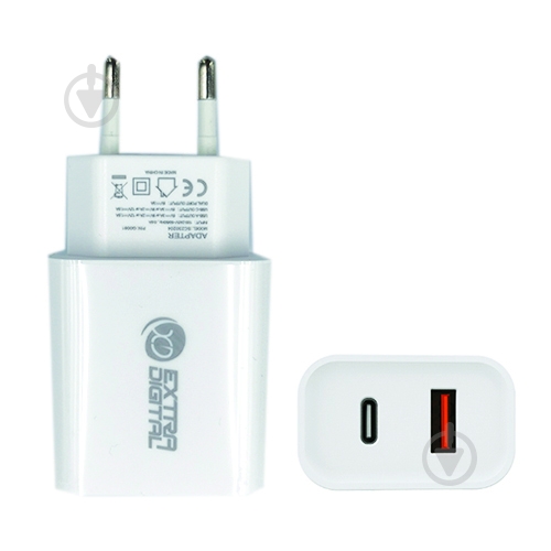 Зарядное устройство EXTRADIGITAL USB 3.0 + Type-C 220V 20W QC3.0+PD - фото 1