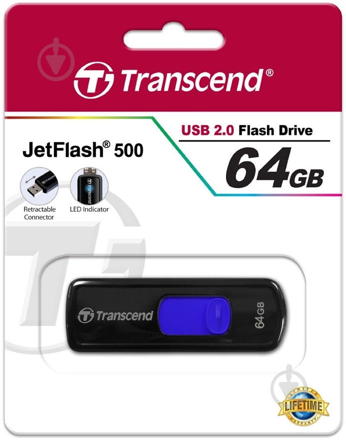Флеш-память USB Transcend JetFlash 500 64 ГБ USB 2.0 (TS64GJF500) - фото 4