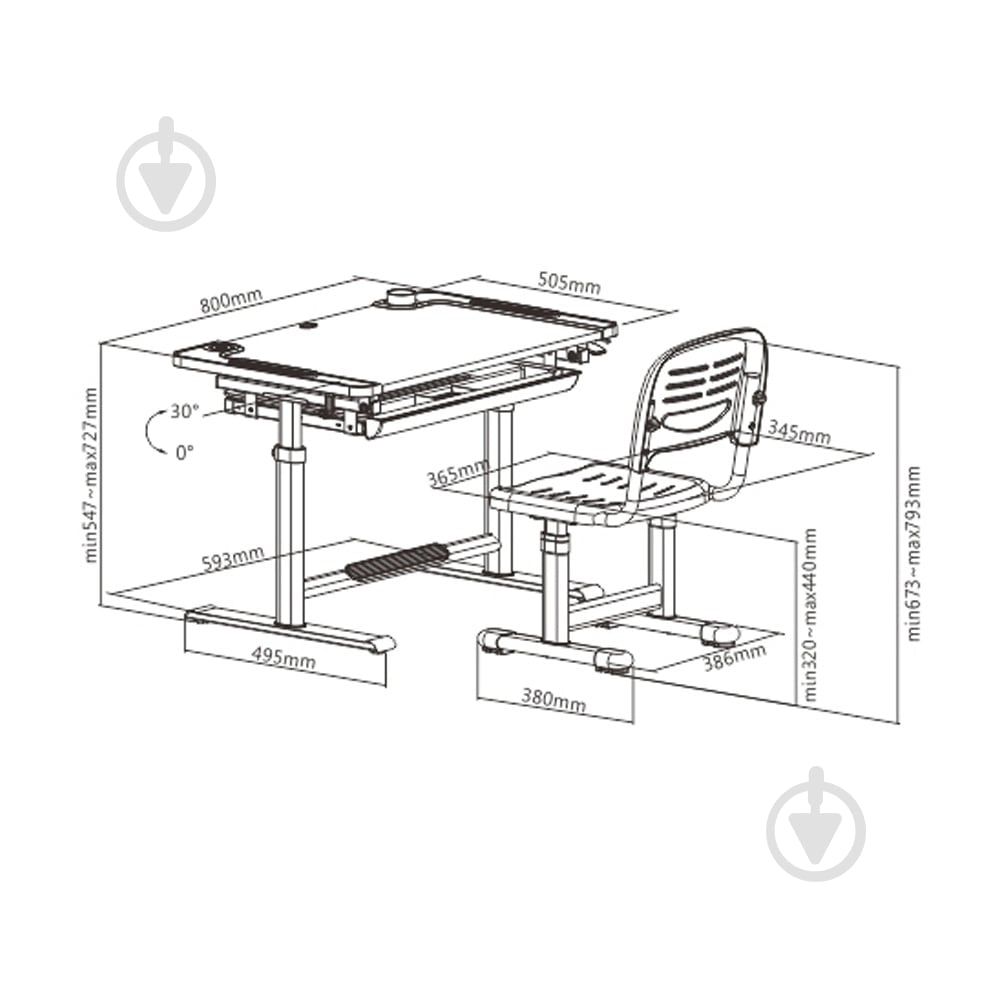 Комплект парта и стул-трансформеры FunDesk Littonia Grey - фото 11