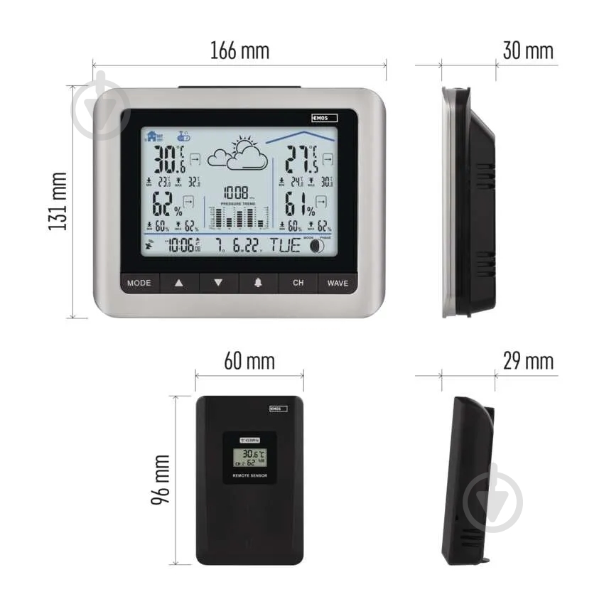 Метеостанция Emos беспроводная цифровая E0316 - фото 2 Метеостанция Emos беспроводная цифровая E0316 - фото 2