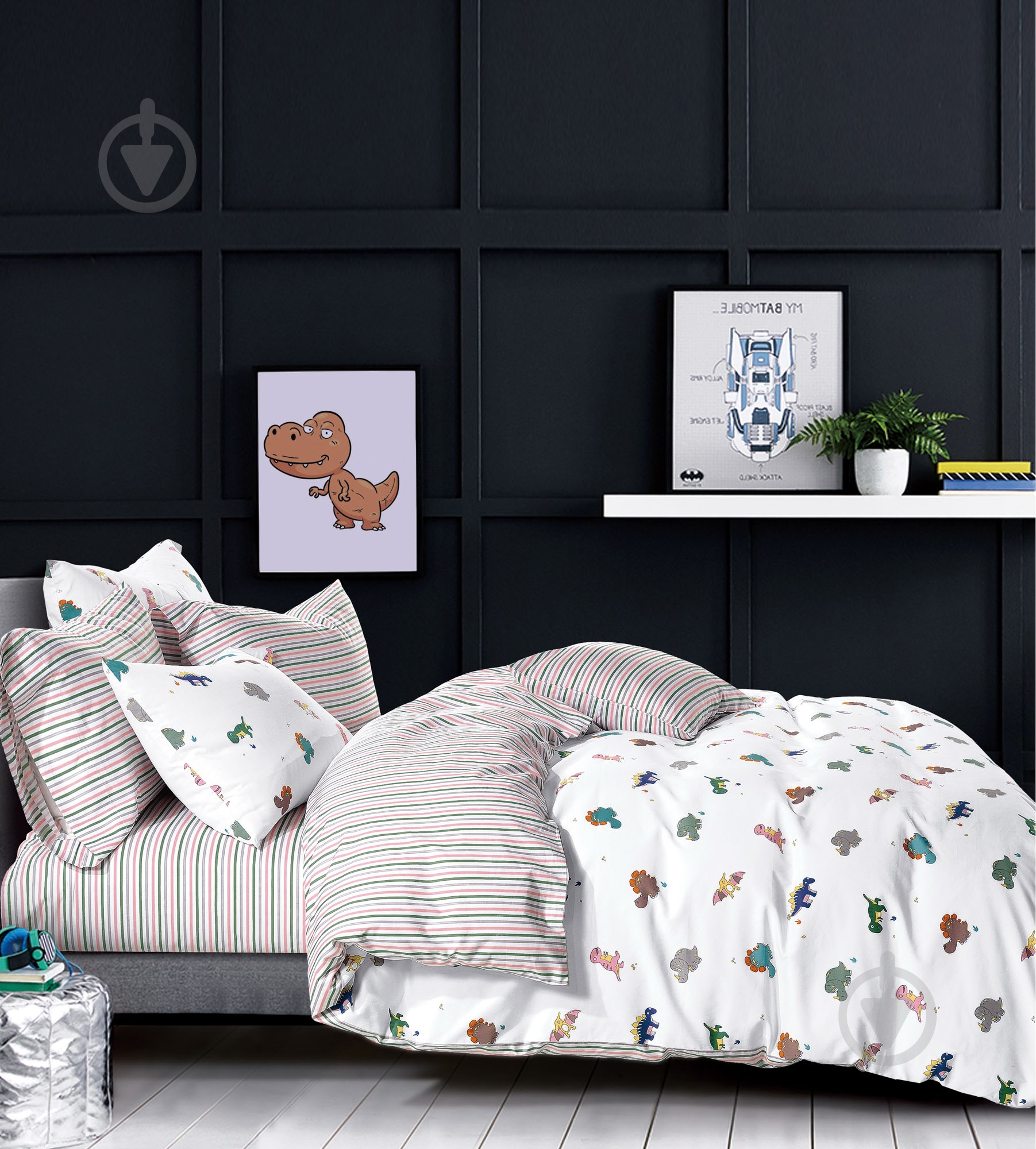 Комплект постільної білизни сатин White Dino білий Design_MQKL-B - фото 1