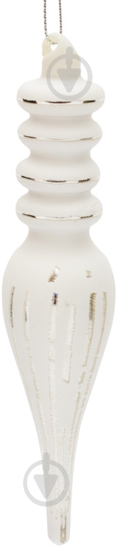 Елочная игрушка Сосулька белая с серебром 17 см - фото 1