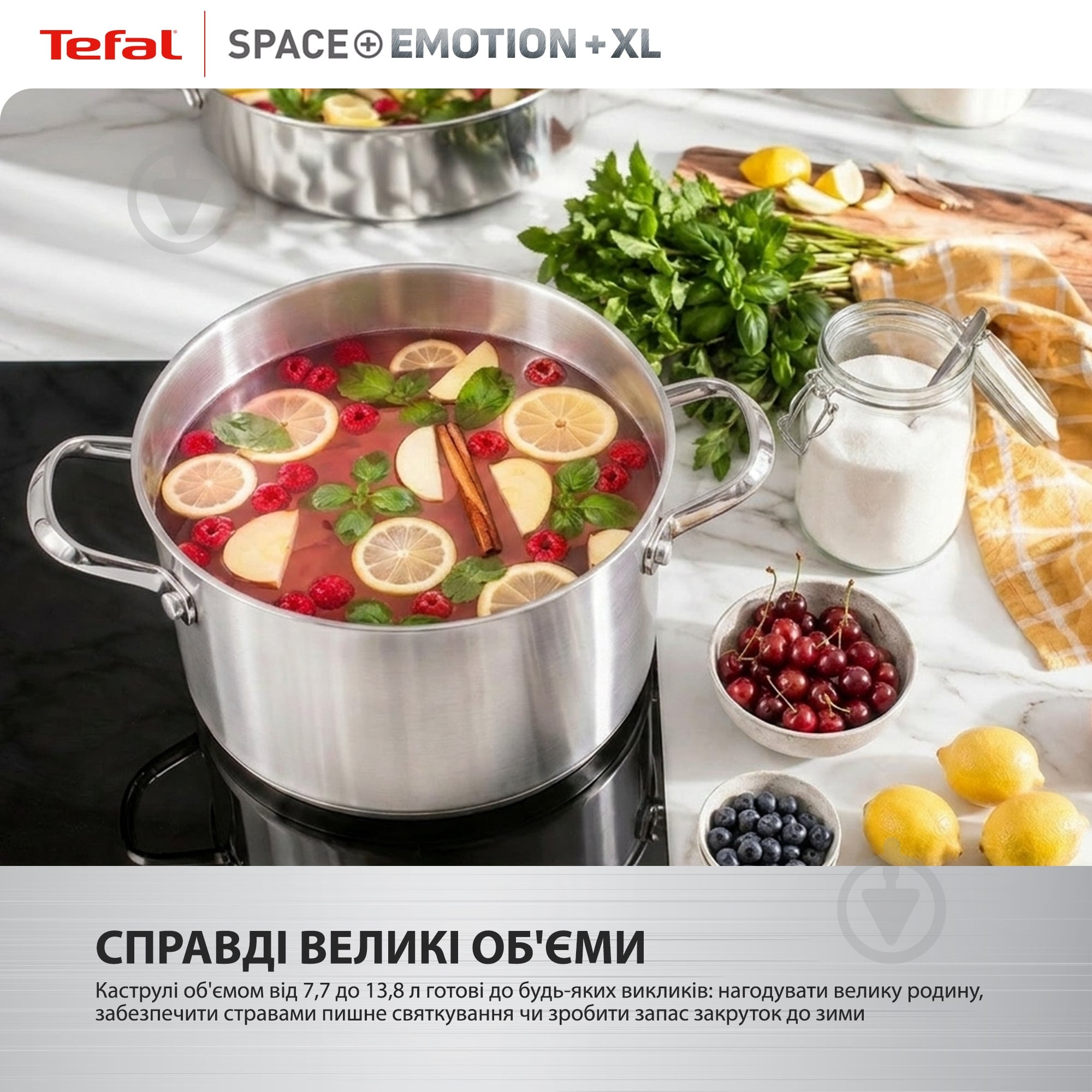 Каструля з кришкою Tefal Space+ Emotion+ XL 30 см 11.4 л E3366955 - фото 6 Каструля з кришкою Tefal Space+ Emotion+ XL 30 см 11.4 л E3366955 - фото 6
