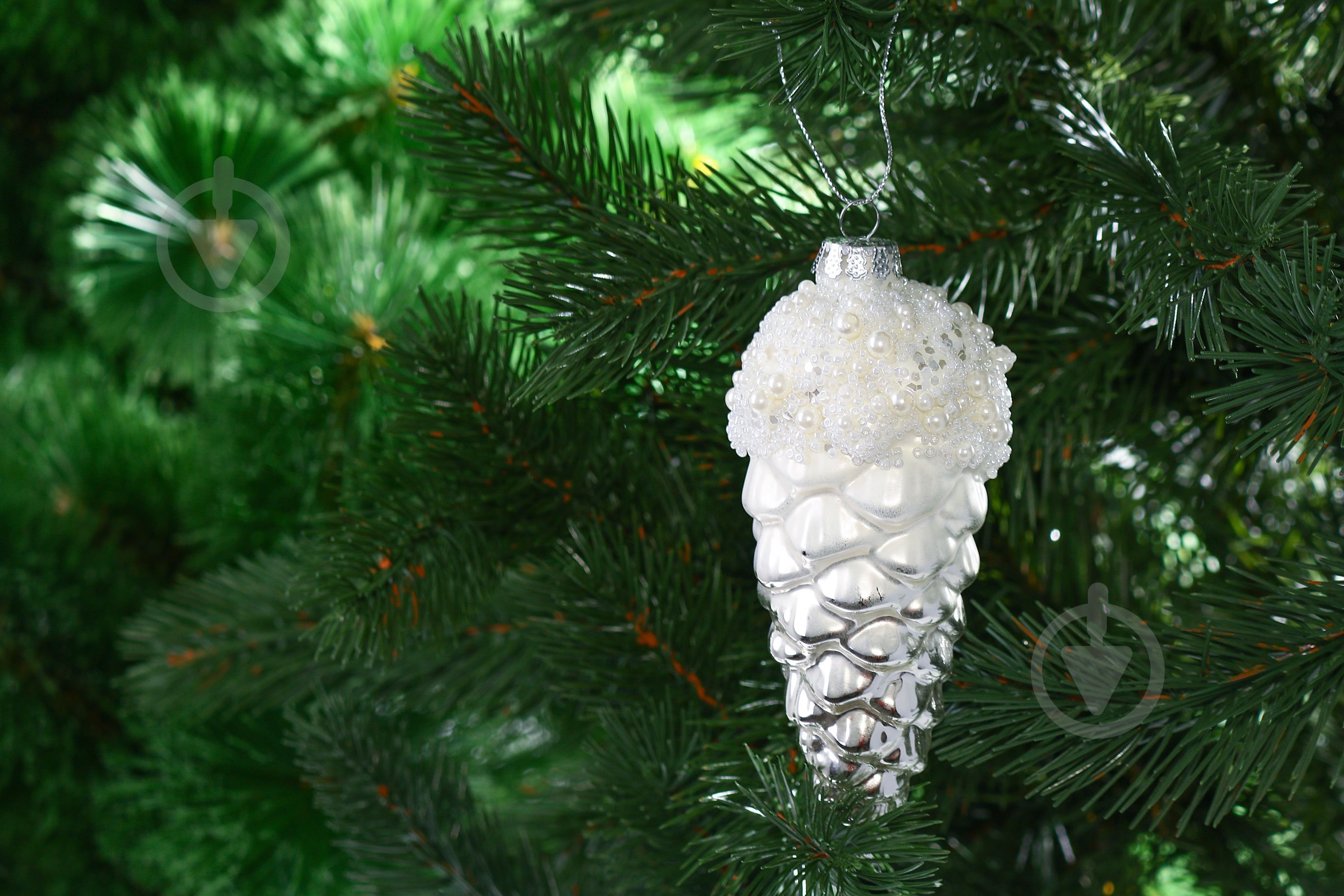 Елочная игрушка Шишка с бусинками белая 15 см - фото 2 Елочная игрушка Шишка с бусинками белая 15 см - фото 2