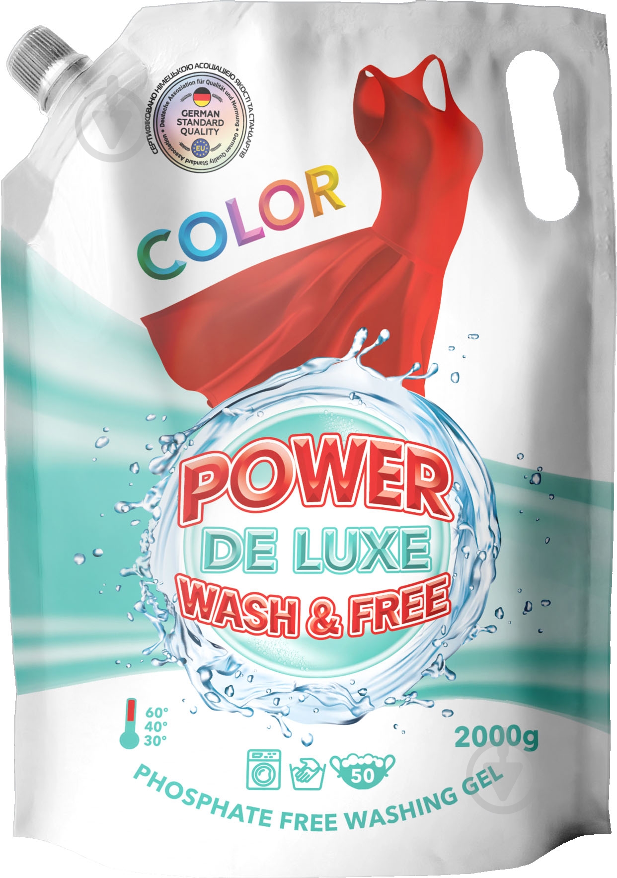 Гель для машинной и ручной стирки POWER DE LUXE для цветных вещей 2 л - фото 1