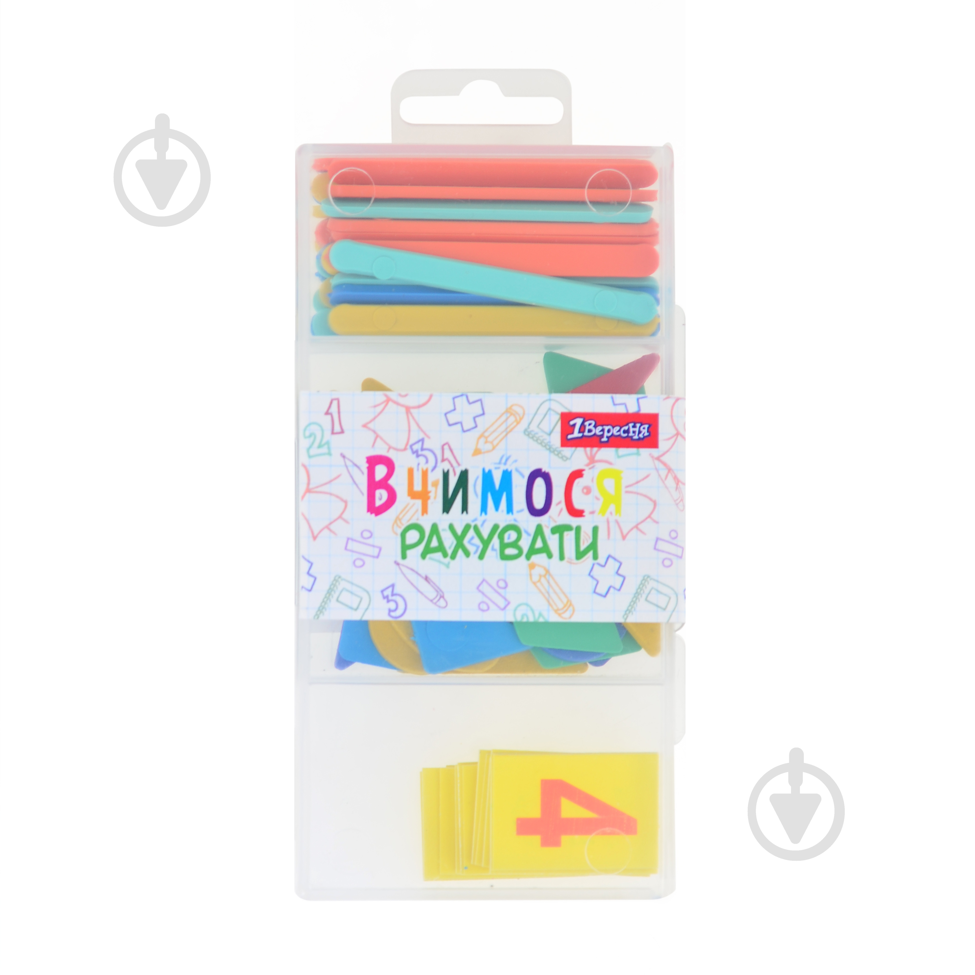 Набор математический 1 вересня Учимся считать (30 палочек / цифры от 1 до 10 и геометрические фигурки) - фото 1