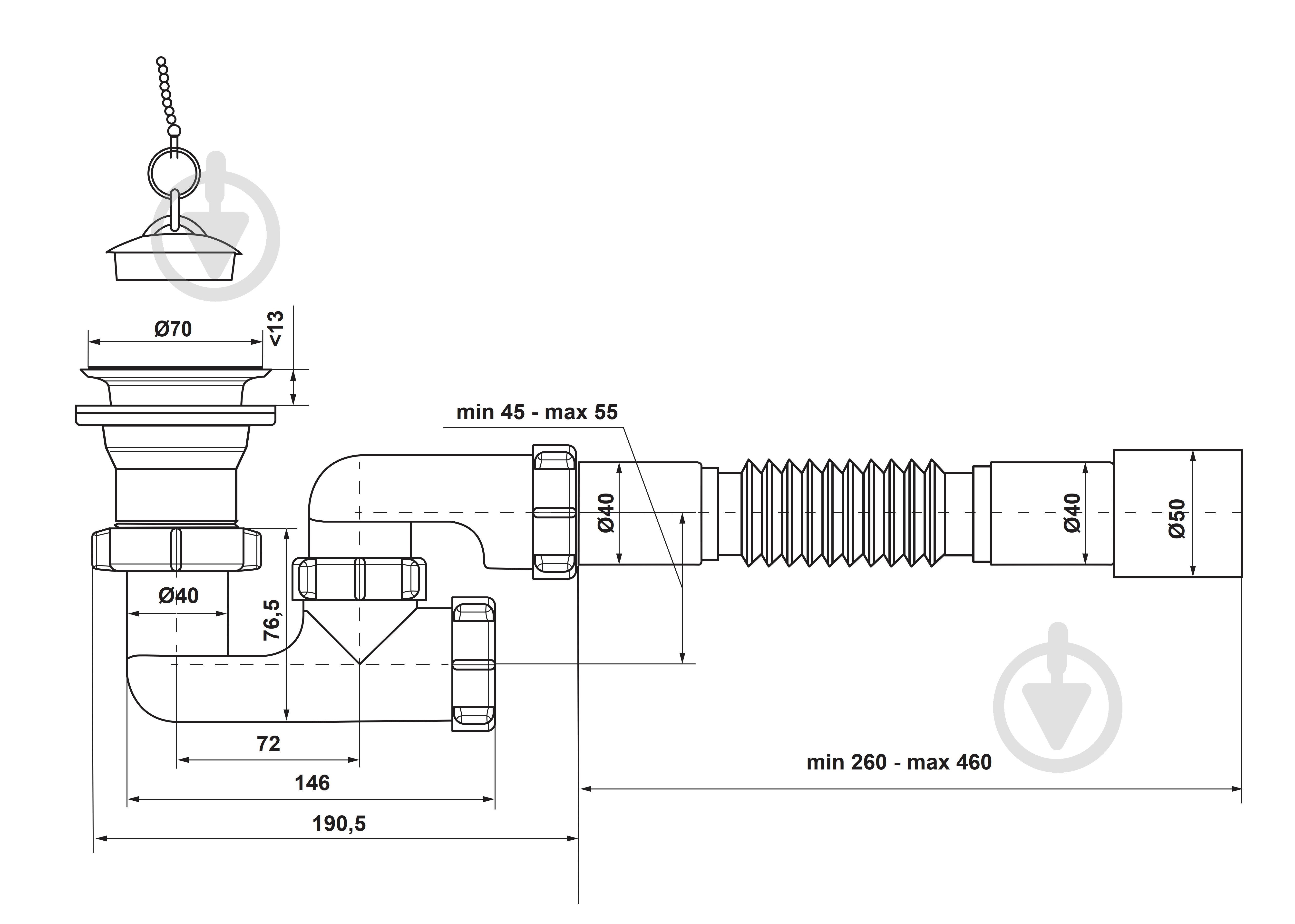 Сифон для піддона ScandiSPA з ревізією 1 1/2" *40/50 та гофротрубою П 0555 - фото 7