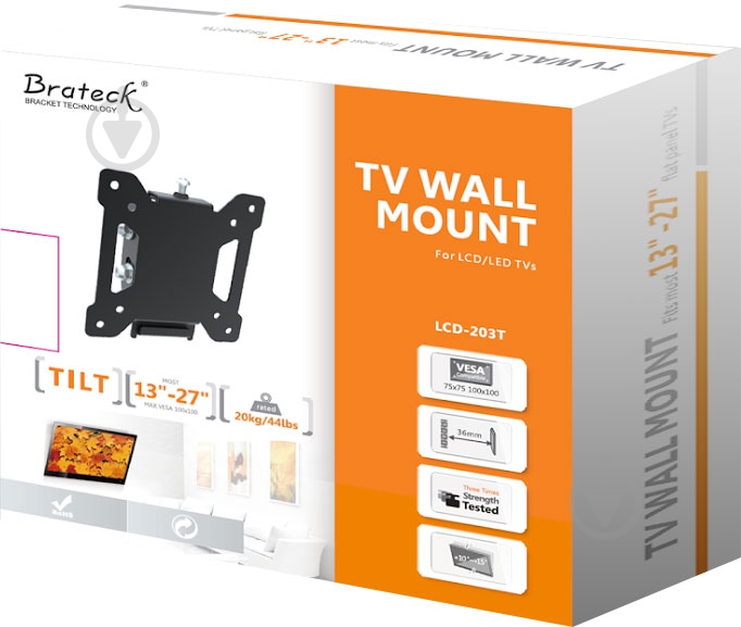 Крепление для телевизора Brateck LCD-203T наклонные 13"-27" черный - фото 5