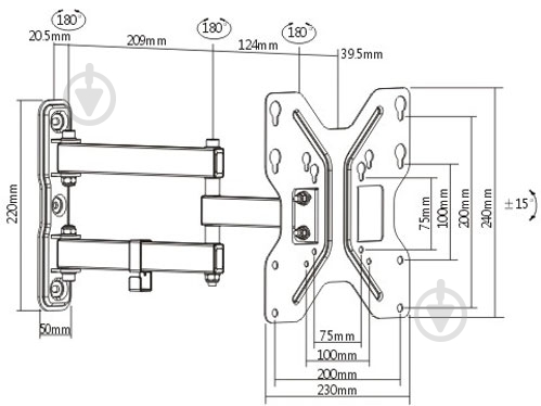 Крепление для телевизора Brateck LDA11-223 поворотно-наклонные 23"-42" черный - фото 2