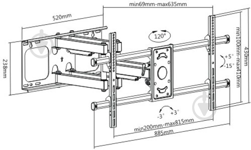 Кріплення для телевізора Brateck LPA49-486 поворотно-похилі 32"-90" чорний - фото 2