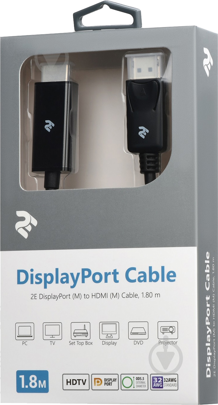 Кабель 2E DisplayPort – HDMI 1,8 м черный (2E-W1705) - фото 3