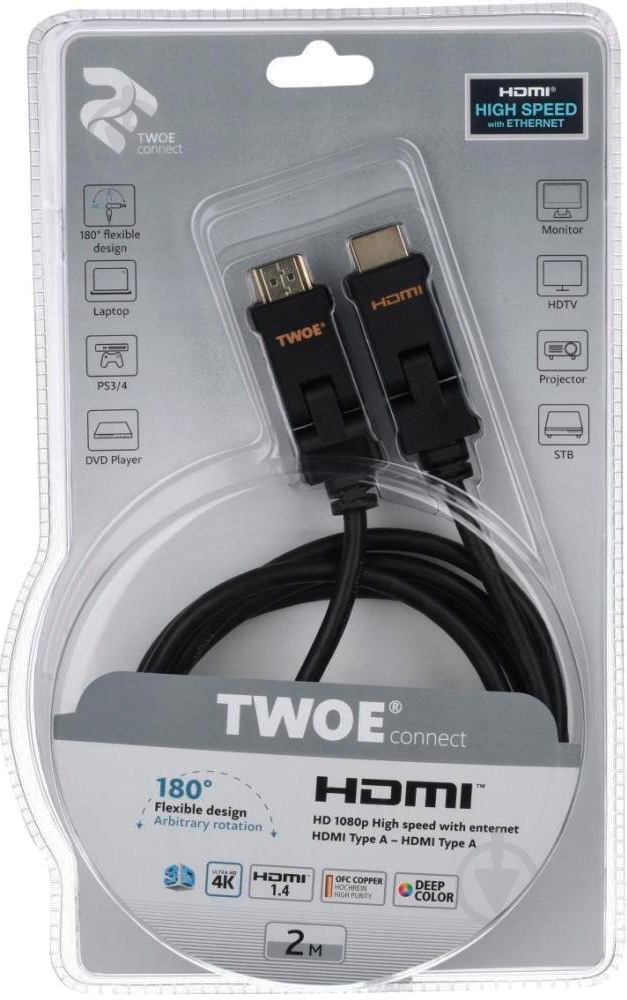 Кабель мультимедійний 2E HDMI – HDMI 2 м black (2EW-1359-2m) - фото 4 Кабель мультимедійний 2E HDMI – HDMI 2 м black (2EW-1359-2m) - фото 4