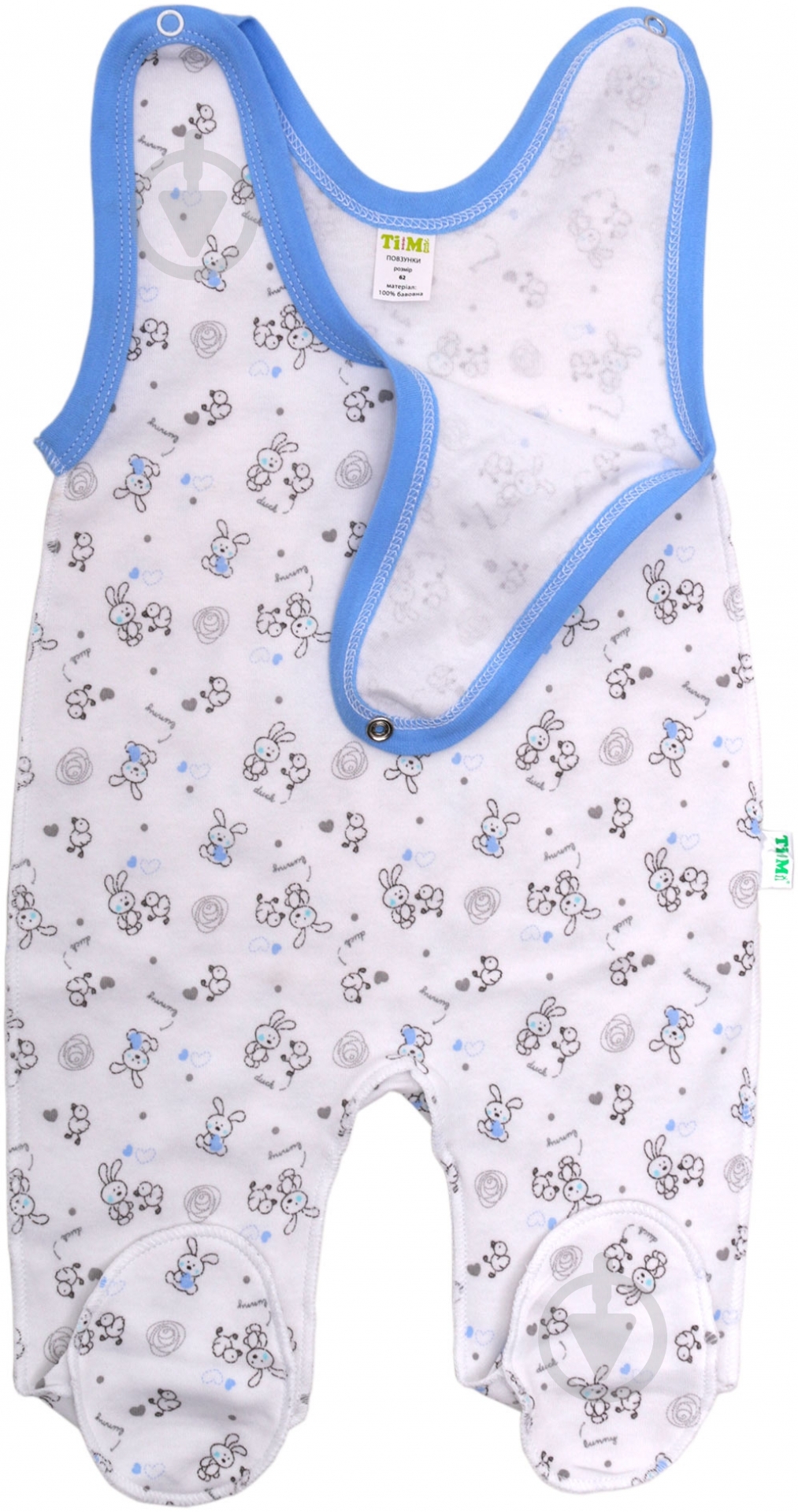 Ползунки Тімі текс на кнопках 74 белый с голубым - фото 1 Ползунки Тімі текс на кнопках 74 белый с голубым - фото 1