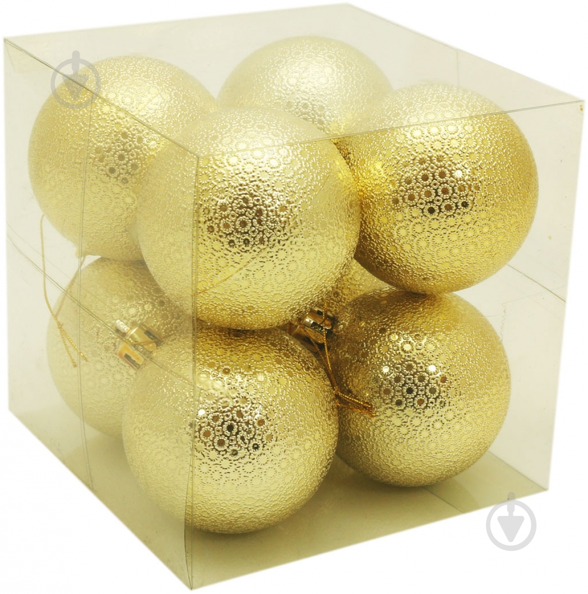 Набор игрушек Шар с рельефным узором золотистый d60 мм 8 шт./уп. - фото 1