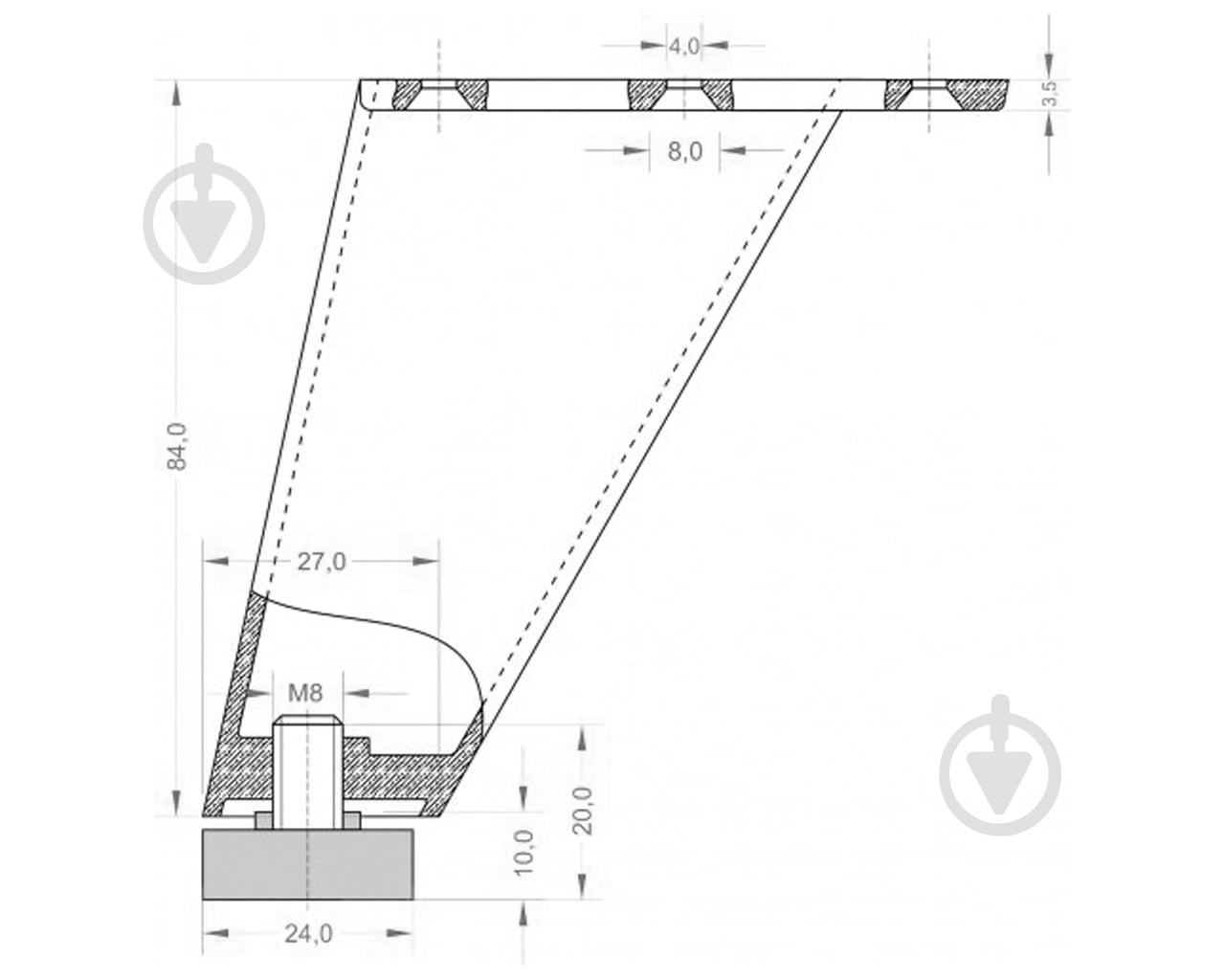 Ніжка регульована DC h-90 мм похила біла - фото 4