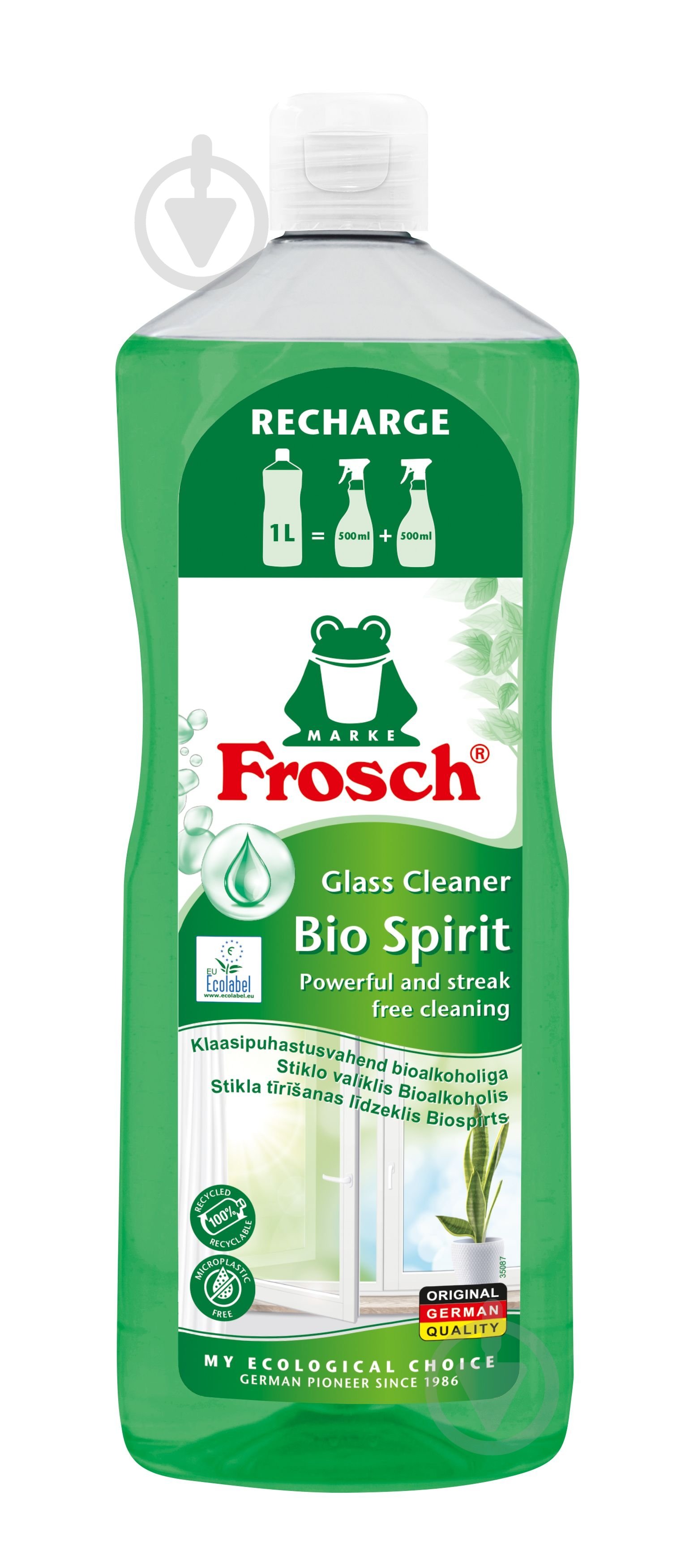 Засіб миючий для скла та дзеркал Frosch Bio Spirit cпиртовий 1 л - фото 1