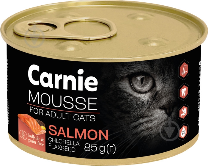 Консерва для котів Carnie мус з лососем, насінням льону, хлорелою та желе 85 г - фото 1 Консерва для котів Carnie мус з лососем, насінням льону, хлорелою та желе 85 г - фото 1