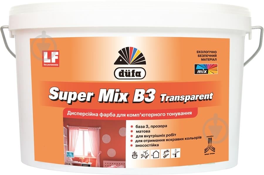 Фарба акрилова водоемульсійна Dufa Super Mix B3 transparent мат база під тонування 1 л - фото 1