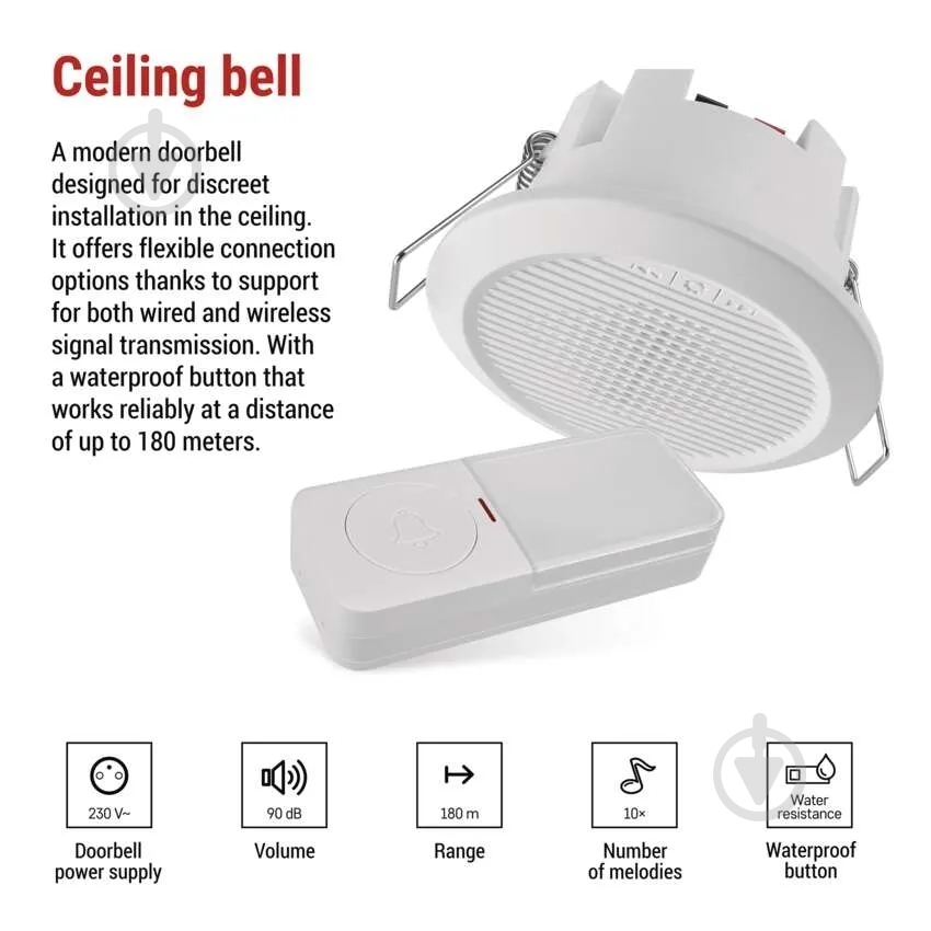 Дзвінок дверний Emos дротовий/бездротовий білий P57103 - фото 3