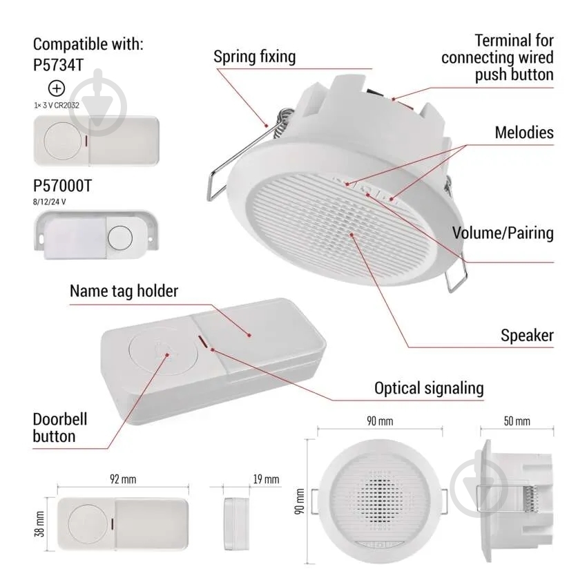 Дзвінок дверний Emos дротовий/бездротовий білий P57103 - фото 5