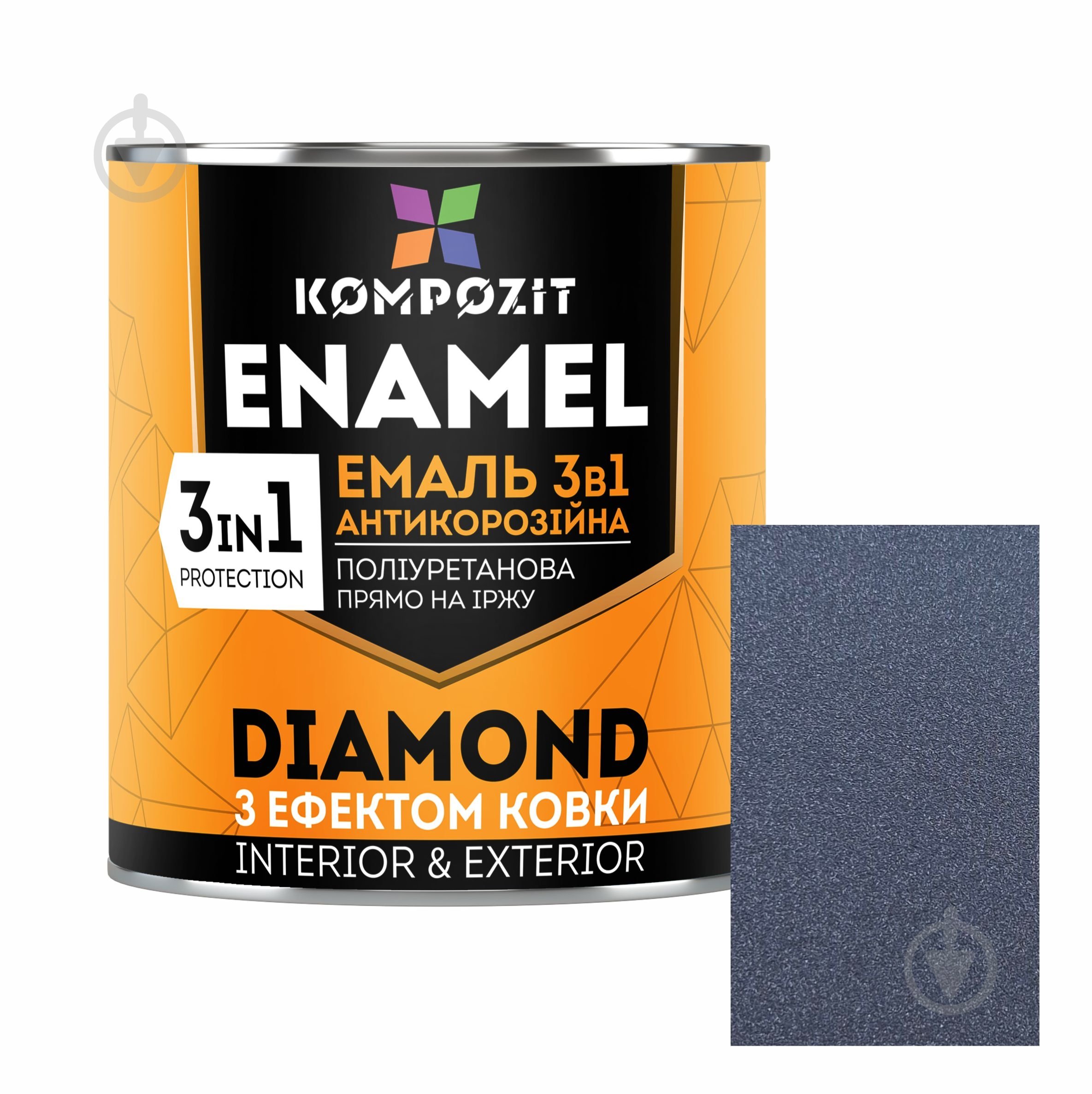 Эмаль Kompozit антикоррозионная 3 в 1 DIAMOND черный металлический 0,65 л - фото 1