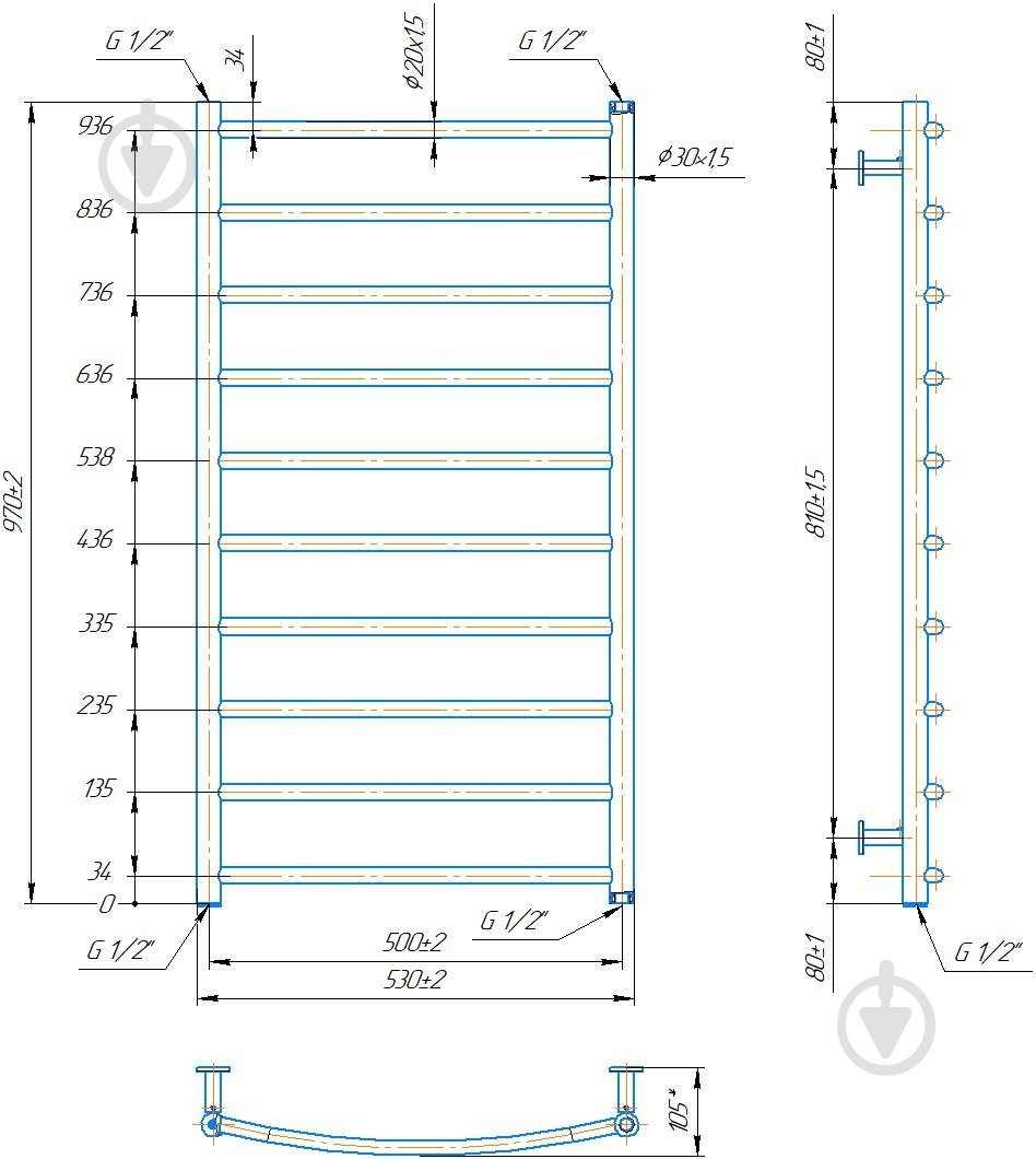 Рушникосушарка водяна Mario INOX Класік 970х530/500 - фото 4
