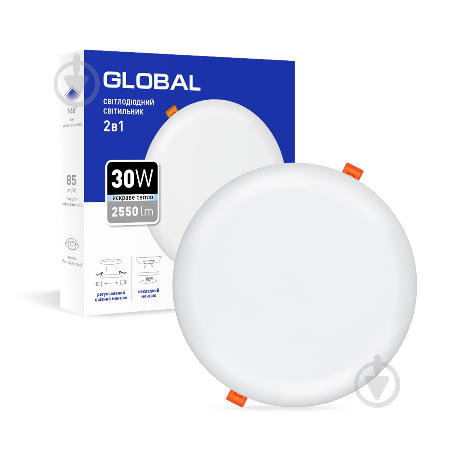 Світильник світлодіодний Global 30 Вт 4100 К білий матовий 1-GSP-3041-RS - фото 1