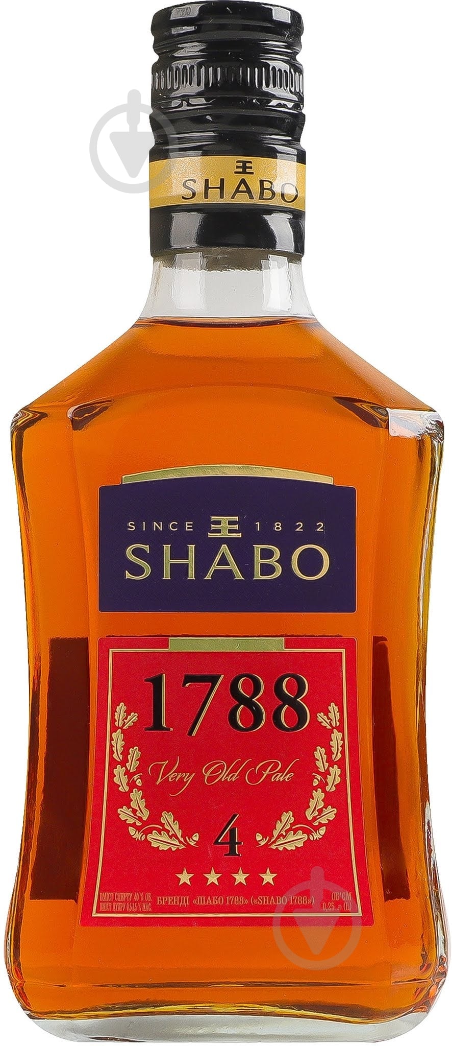Бренді Shabo 40% 4 зірки 1788 0,25 л - фото 1