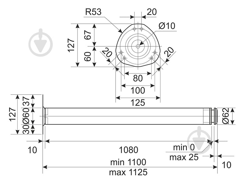Меблева ніжка DC d60x1100 мм чорна матова з верхнім кріпленням - фото 3