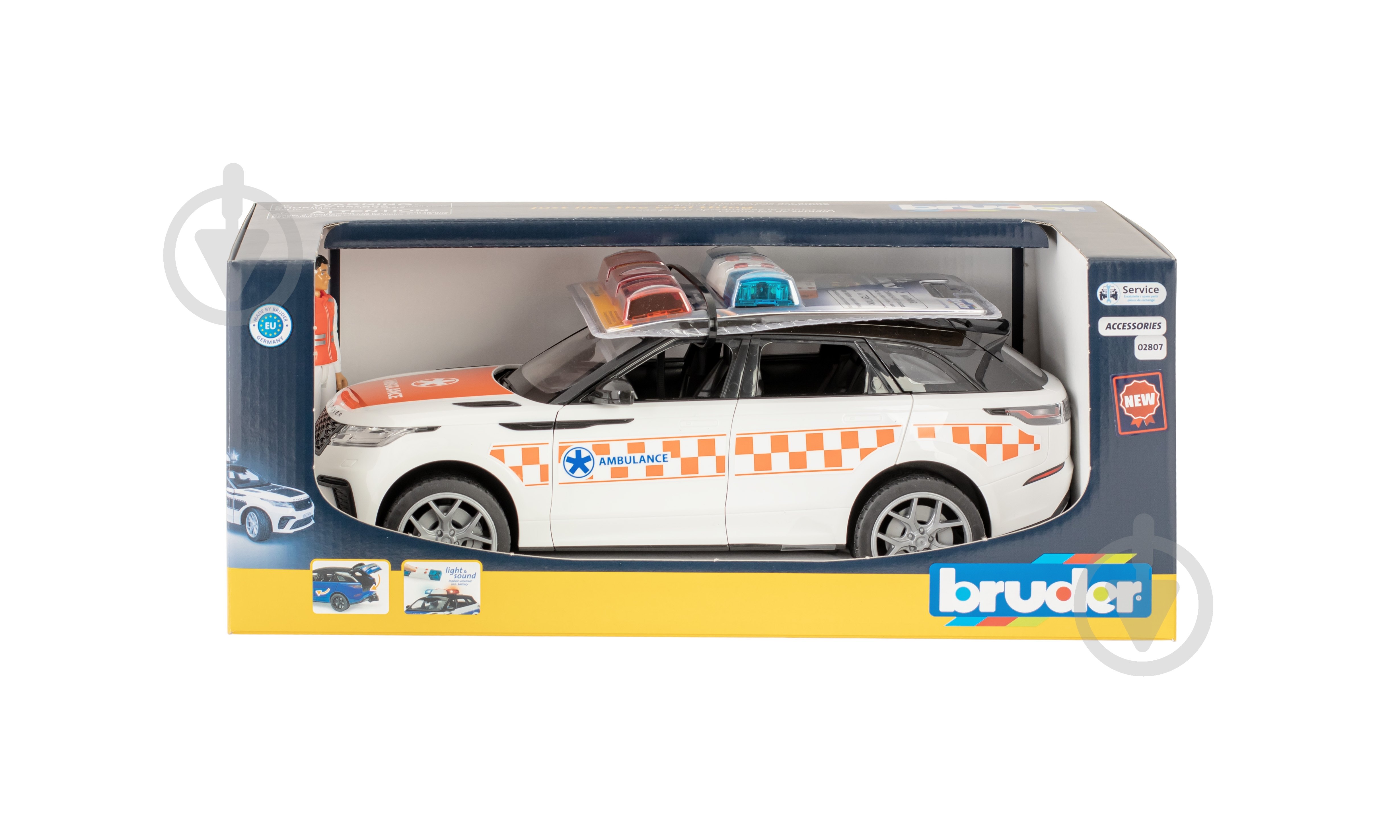 Автомобиль Bruder 1:18 скорой помощи Range Rover Velar с фигуркой 2885 - фото 6 Автомобиль Bruder 1:18 скорой помощи Range Rover Velar с фигуркой 2885 - фото 6