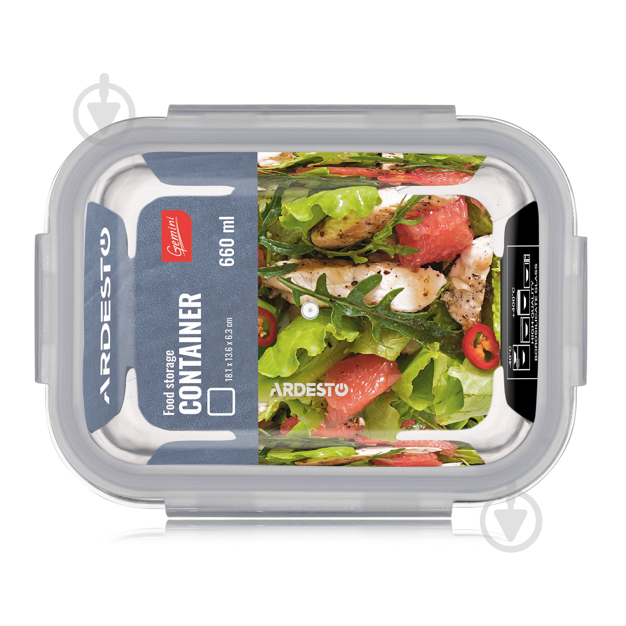 Контейнер для харчових продуктів з кришкою Ardesto Gemini 0.66 л прямокутний (AR1260BRC) - фото 2 Контейнер для харчових продуктів з кришкою Ardesto Gemini 0.66 л прямокутний (AR1260BRC) - фото 2