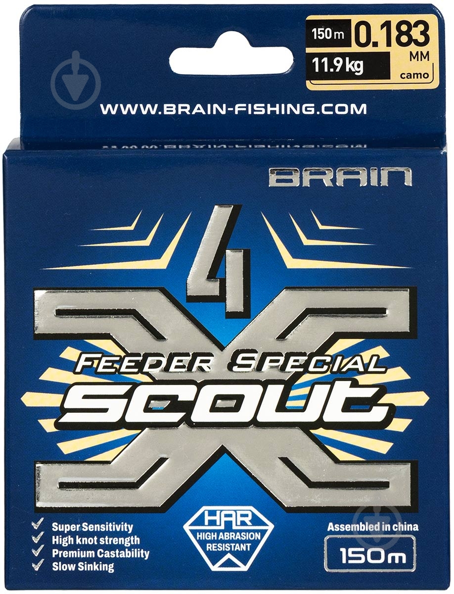 Шнур Brain Scout 4X 150 м 0,183 мм 11,9 кг (1858.55.24) - фото 2 Шнур Brain Scout 4X 150 м 0,183 мм 11,9 кг (1858.55.24) - фото 2