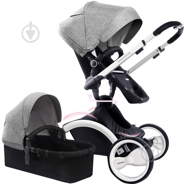 Коляска универсальная 2 в 1 Babysing W-GO Grey white - фото 1