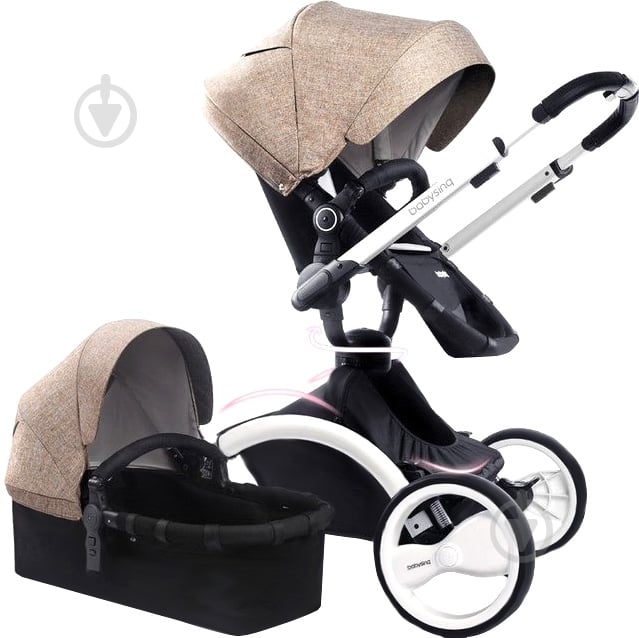 Коляска универсальная 2 в 1 Babysing W-GO Khaki white - фото 1 Коляска универсальная 2 в 1 Babysing W-GO Khaki white - фото 1