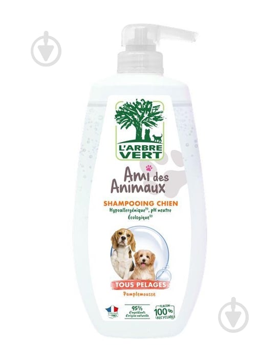Шампунь Larbre Vert для всех типов шерсти с экстрактом цитрусового парадиза 720 мл для собак - фото 1 Шампунь Larbre Vert для всех типов шерсти с экстрактом цитрусового парадиза 720 мл для собак - фото 1