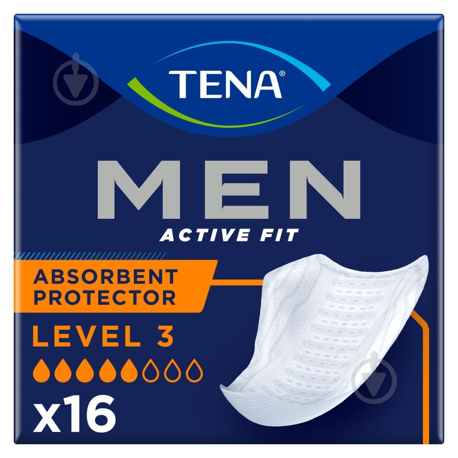Прокладки урологічні Tena Men Active Fit Level 3 для чоловіків 16шт. - фото 1 Прокладки урологічні Tena Men Active Fit Level 3 для чоловіків 16шт. - фото 1