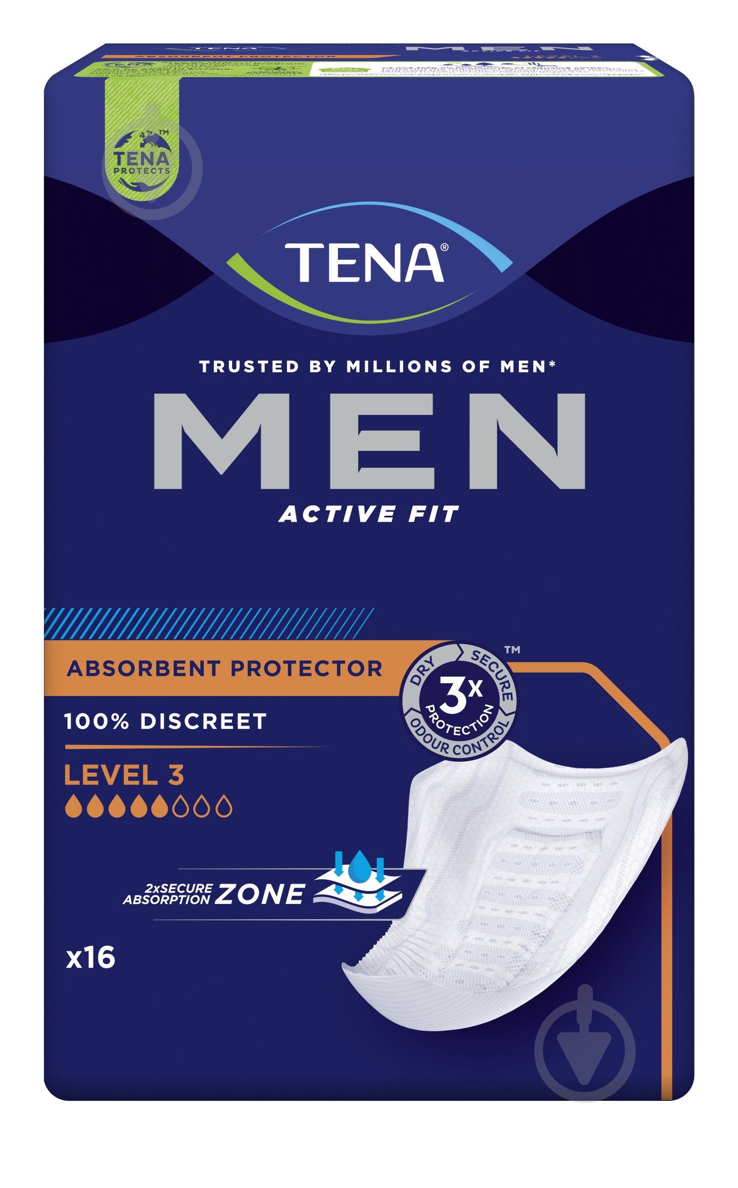 Прокладки урологічні Tena Men Active Fit Level 3 для чоловіків 16шт. - фото 2 Прокладки урологічні Tena Men Active Fit Level 3 для чоловіків 16шт. - фото 2