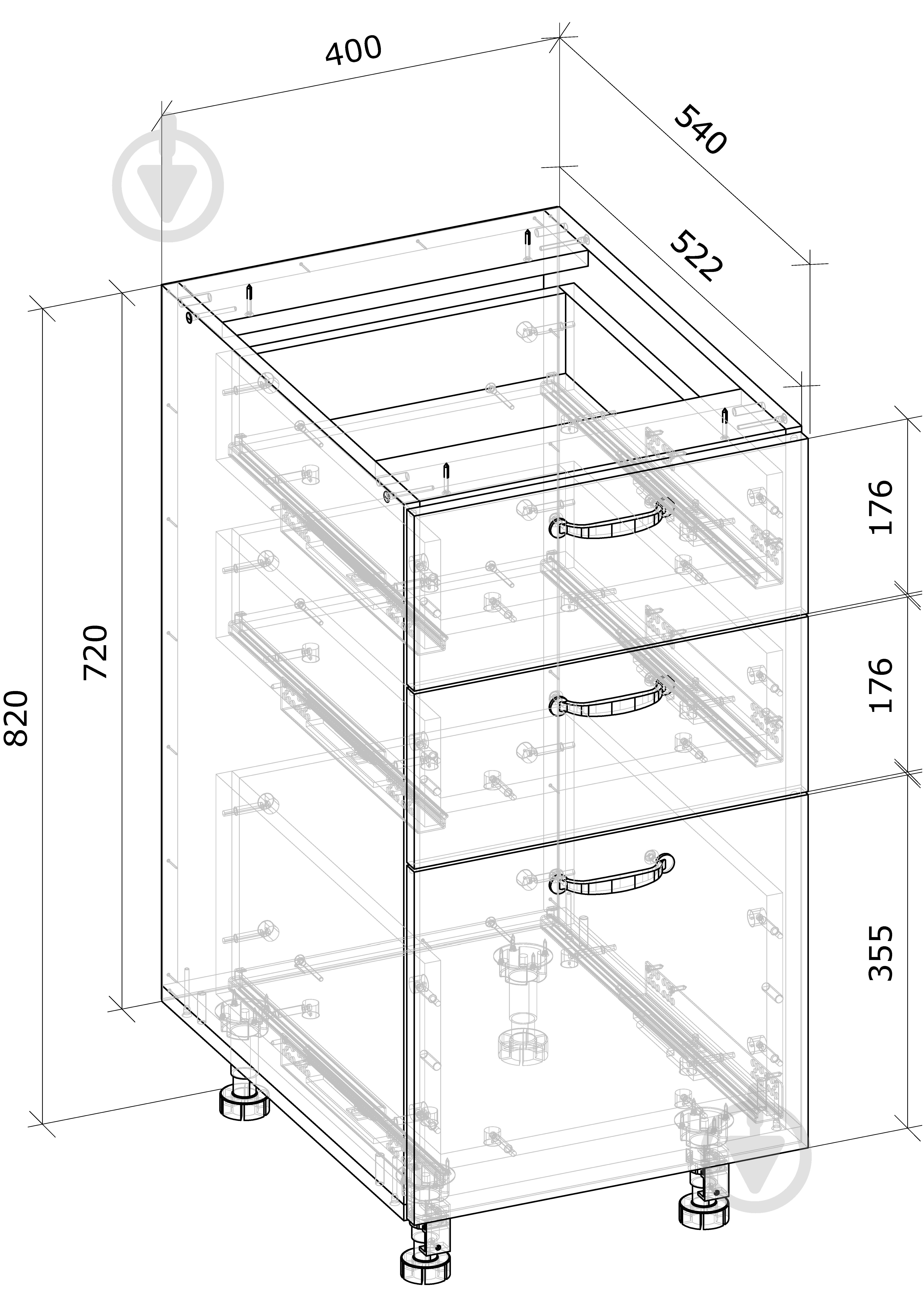Тумба нижняя с ящиком Q-25 Ня-3 (2+1) МС Мэри 82/40/54 дуб платиновый/белый Грейд - фото 3 Тумба нижняя с ящиком Q-25 Ня-3 (2+1) МС Мэри 82/40/54 дуб платиновый/белый Грейд - фото 3
