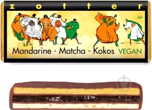 Чорний шоколад Zotter з мандариновим желе, ганашем із зеленого чаю та кокосовим праліне органічний 70 г - фото 1