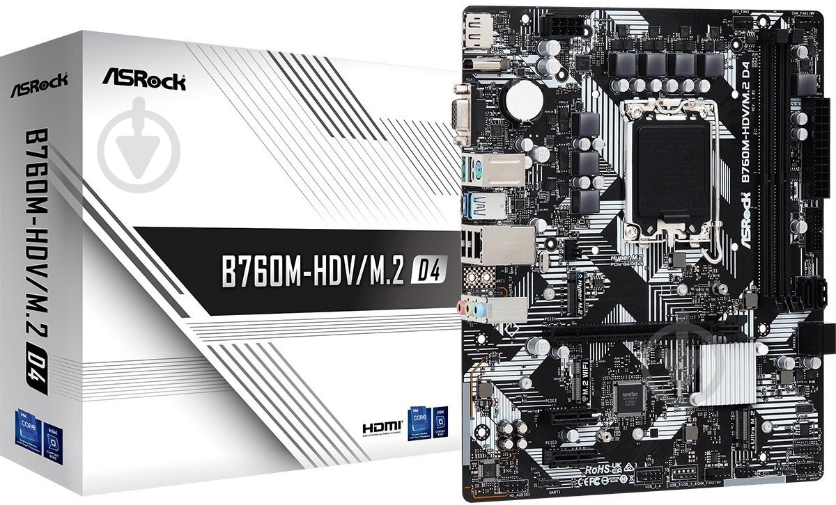 Материнская плата ASRock B760M-HDV/M.2 D4 (Socket 1700, Intel B760, micro ATX) - фото 6 Материнская плата ASRock B760M-HDV/M.2 D4 (Socket 1700, Intel B760, micro ATX) - фото 6