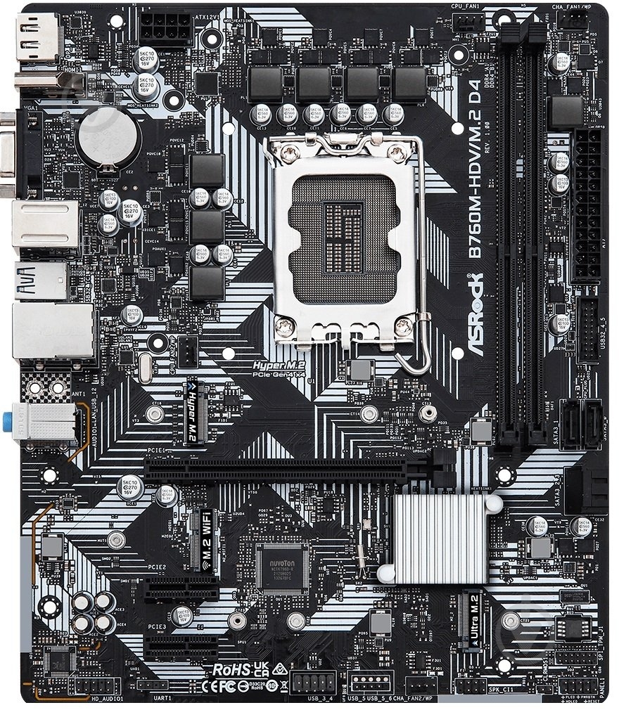 Материнская плата ASRock B760M-HDV/M.2 D4 (Socket 1700, Intel B760, micro ATX) - фото 3 Материнская плата ASRock B760M-HDV/M.2 D4 (Socket 1700, Intel B760, micro ATX) - фото 3