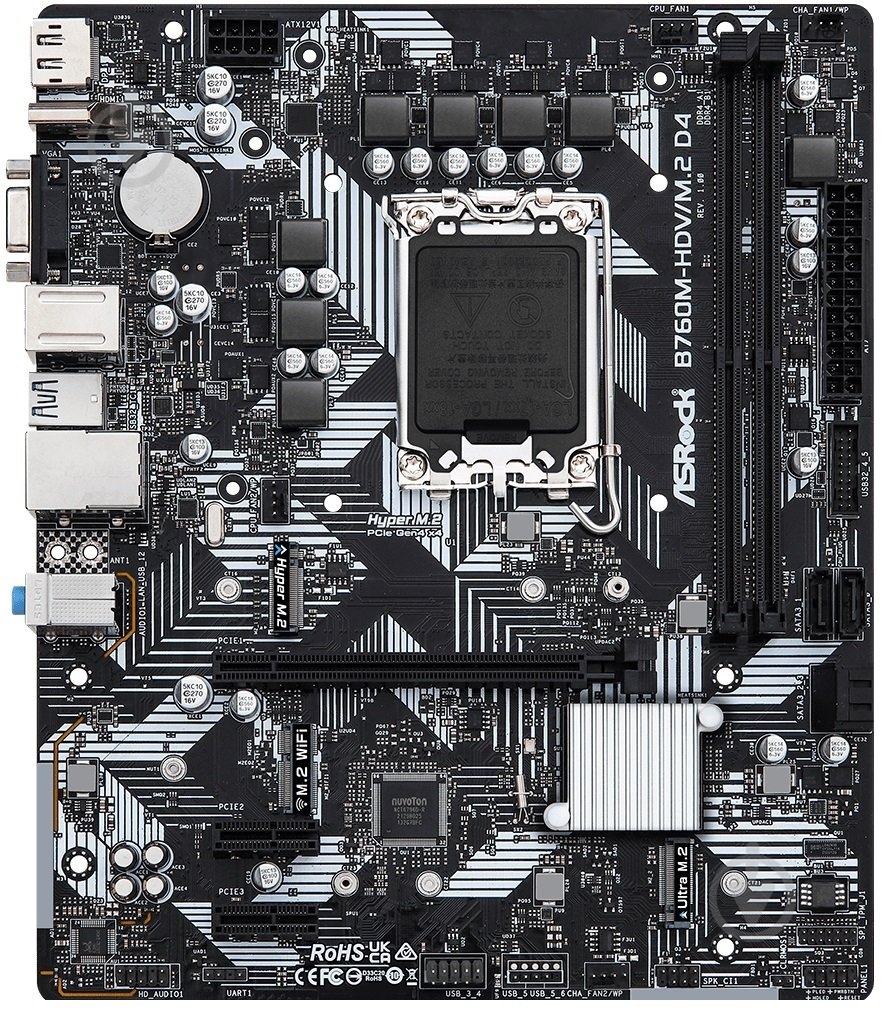 Материнская плата ASRock B760M-HDV/M.2 D4 (Socket 1700, Intel B760, micro ATX) - фото 2 Материнская плата ASRock B760M-HDV/M.2 D4 (Socket 1700, Intel B760, micro ATX) - фото 2