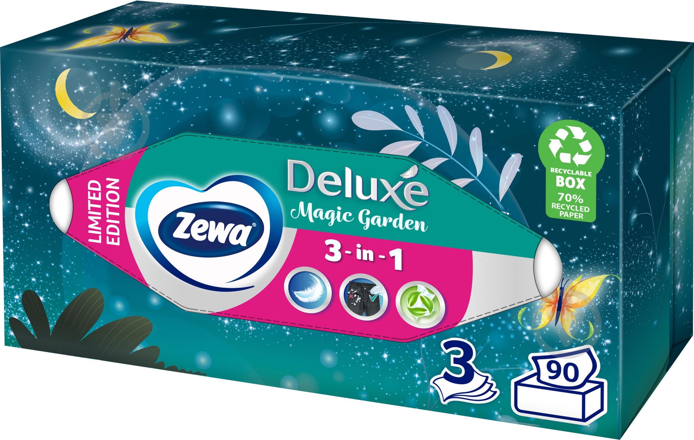 ᐉ Серветки паперові у коробці Zewa Deluxe косметичні тришарові 90