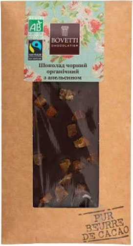 Черный шоколад Bovetti органический с апельсином 100 г - фото 1 Черный шоколад Bovetti органический с апельсином 100 г - фото 1